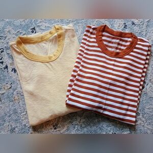 2 Aerie Real Soft Long Sleeves, XS, Orange Stripe & Yellow Stripe